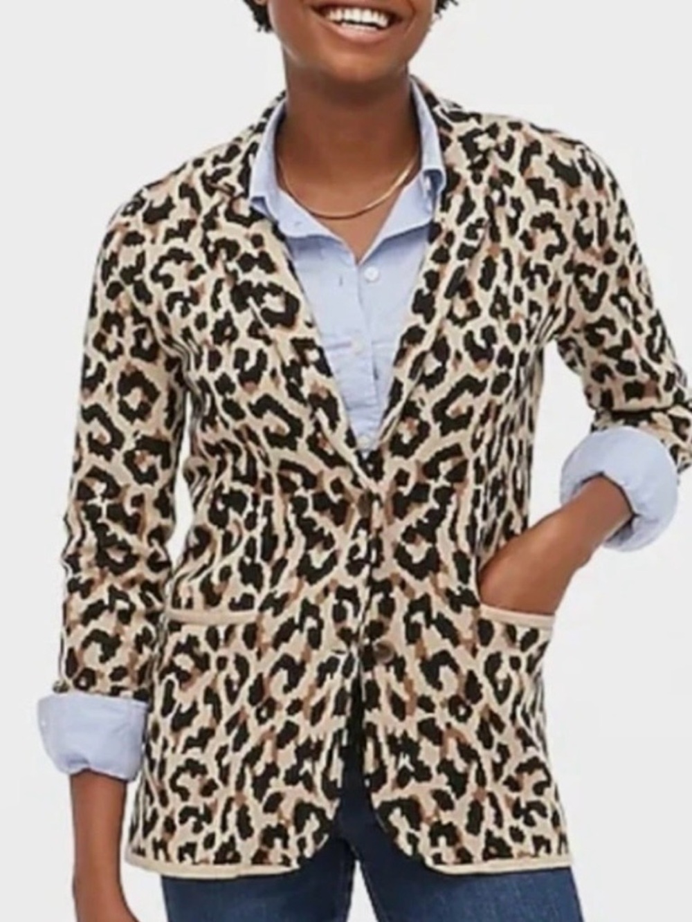 *LIKE NEW J. Crew Leopard Print Knit Blazer - Beige & Black